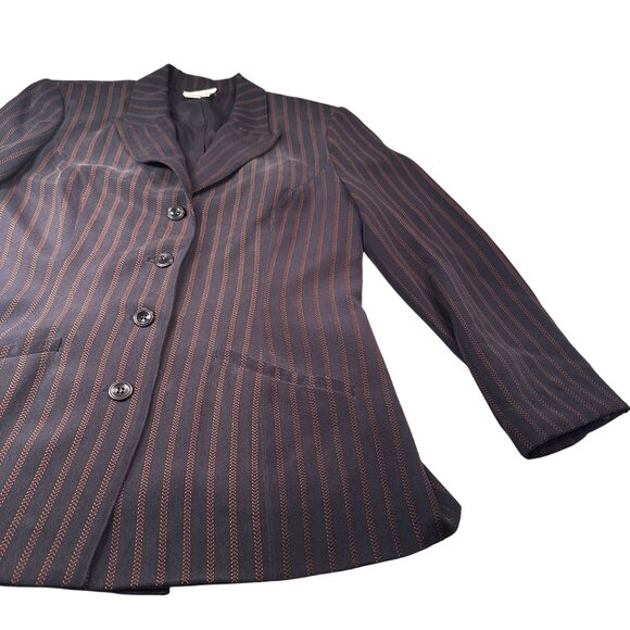 Due Per Due Pinstriped Silk Suit Single Breasted Jacket Womens Blazer - Picture 2 of 16